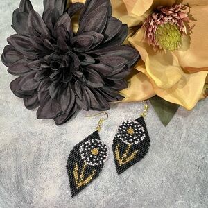 Elegant Black and Gold Beaded Earrings
